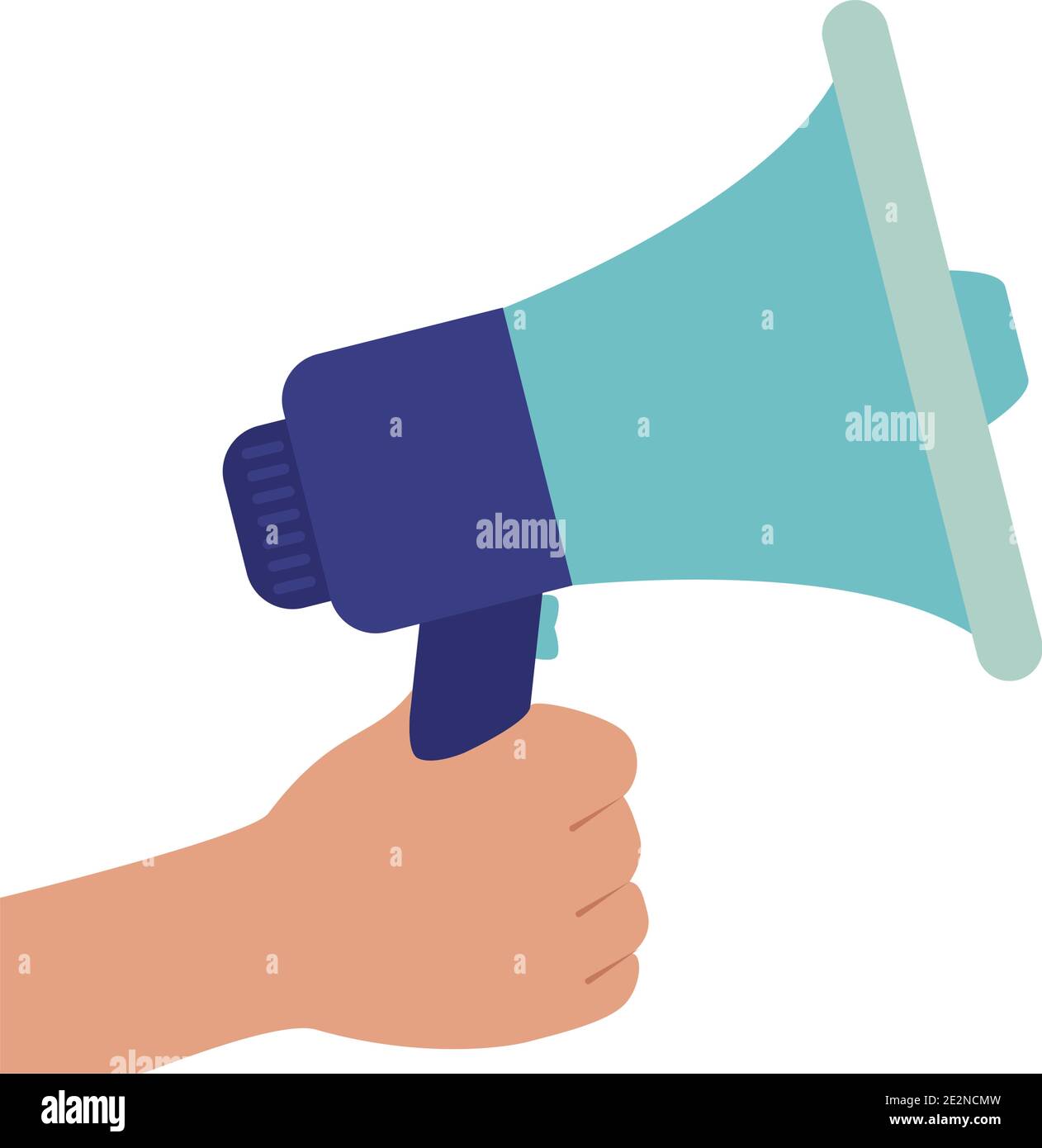 hand holding a megaphone over white background, colorful design, vector ...