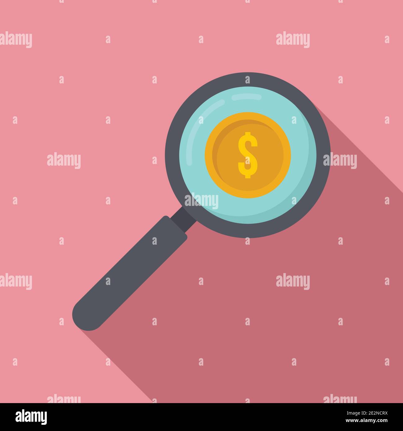 Magnifier money estimator icon, flat style Stock Vector