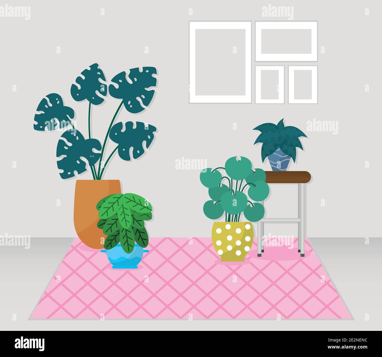 indoor house space with beautiful plants around over white background, colorful design, vector illustration Stock Vector