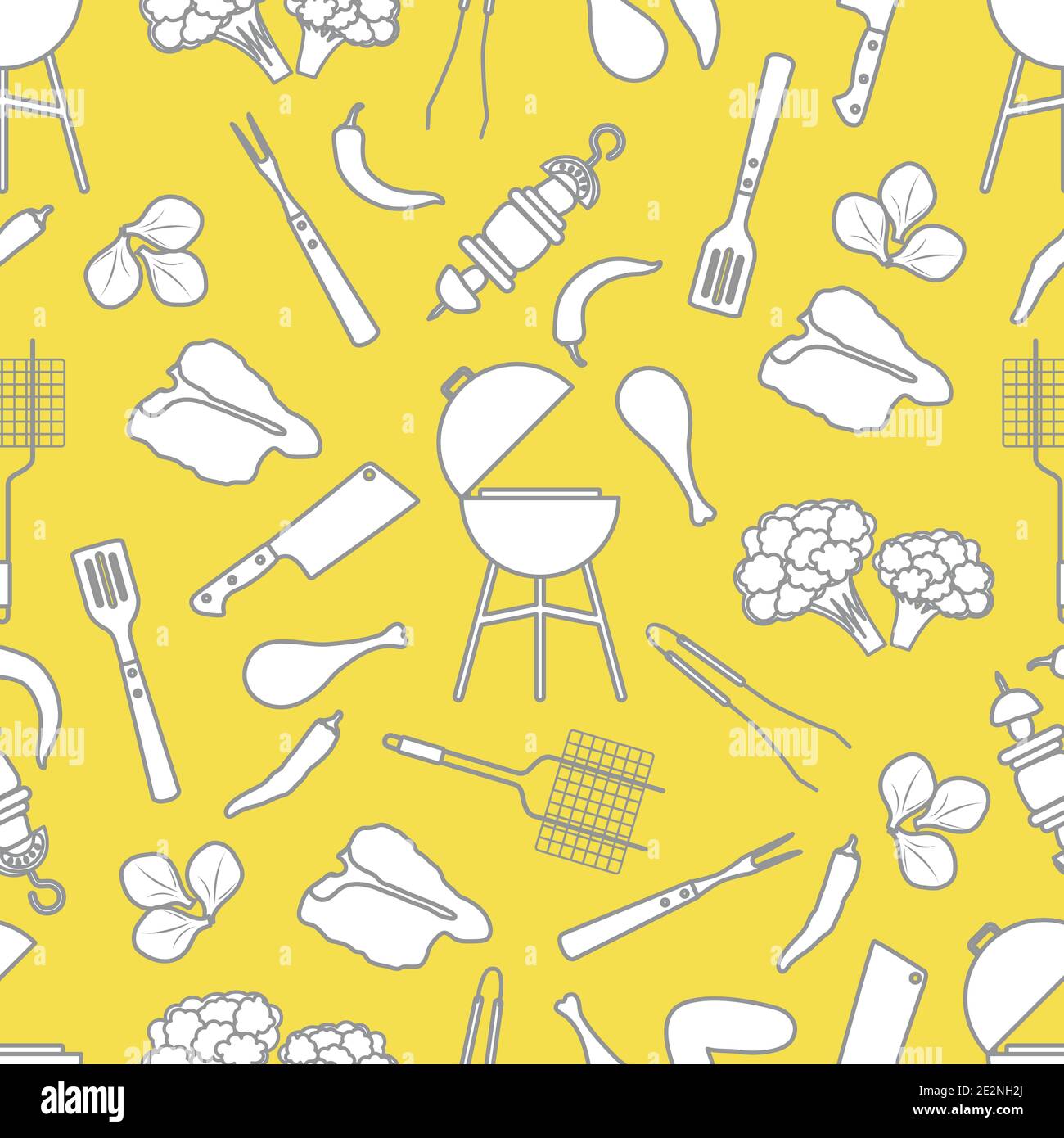 Seamless pattern with grill and barbecue tools, food. BBQ party ...