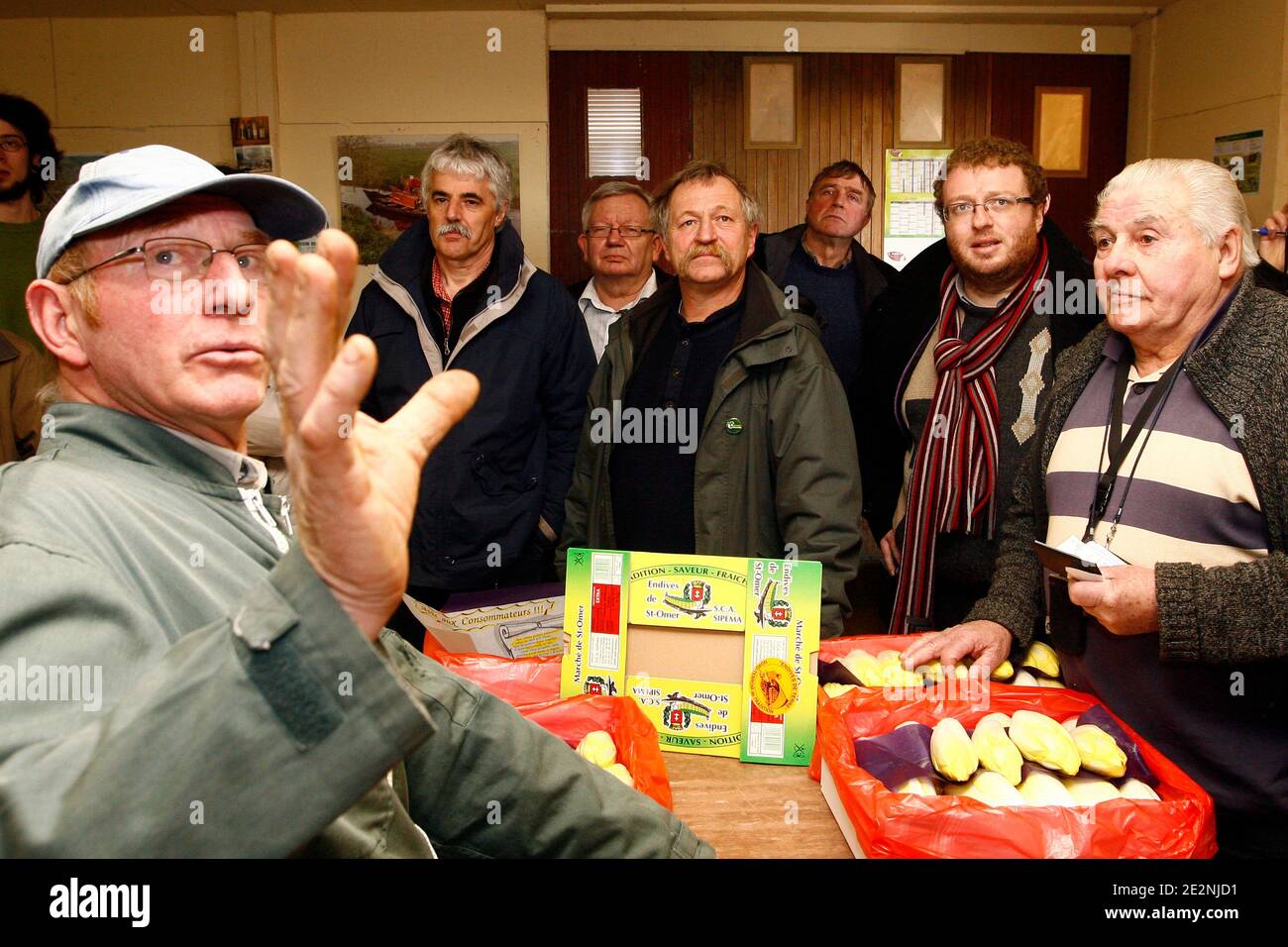 Jose Bove, former spokesman of the Peasant Confederacy and current Member of the European Parliament of the movement 'Europe Ecologie', came to support the environmentalist candidates for the regional elections in the North Pas-de-Calais. Here they visit Stock Photo