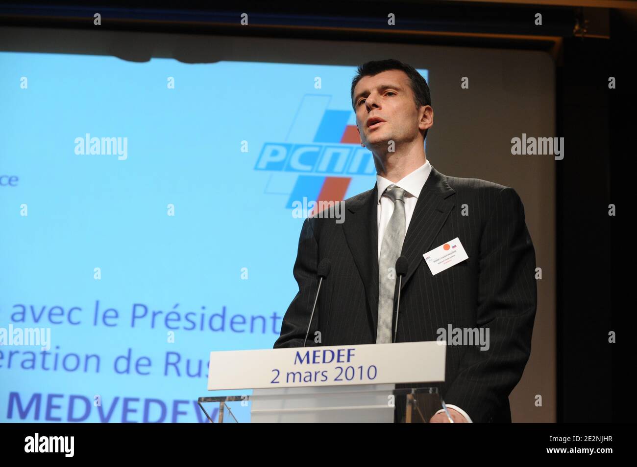 Russian Businessman And Billionaire Mikhail Prokhorov Pictured During A Meeting At The MEDEF s 