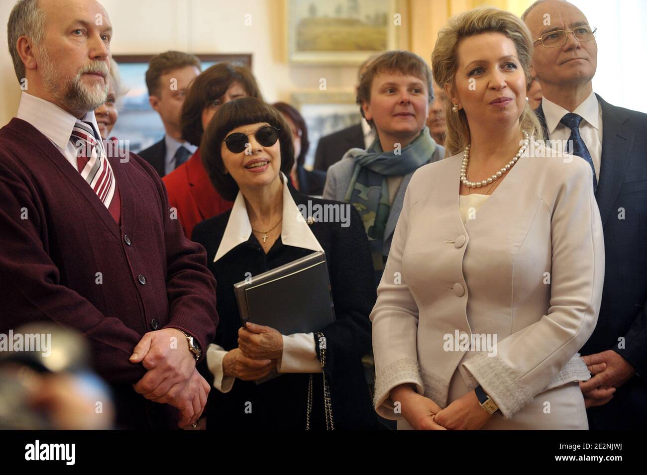 Russia's First Lady Svetlana Medvedeva flanked by French singer Mireille Mathieu visits the Exhibition 'Une Fenetre Sur La Russie' at the Russian Culture and Science Center in Paris, France on March 2, 2010. Photo by Giancarlo Gorassini/ABACAPRESS.COM Stock Photo