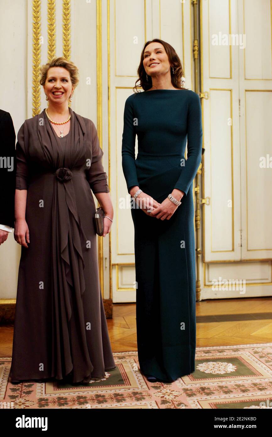 First ladies Russian Svetlana Medvedeva and French Carla Bruni-Sarkozy pose prior to a state dinner in honor of Russian President at the Elysee palace in Paris, France on March 2, 2010. Photo by Denis/Pool/ABACAPRESS.COM Stock Photo