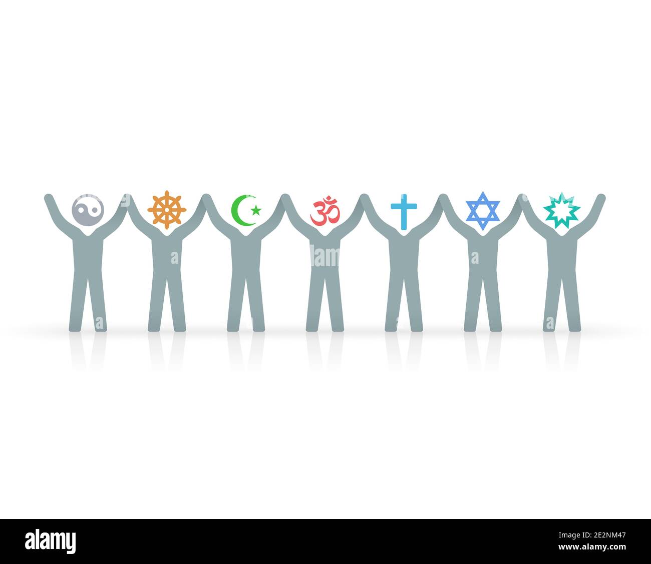 Different religions and friendship between Muslim, Jew, Bahai, Buddhist, Taoist, Christian, Hindu Stock Vector