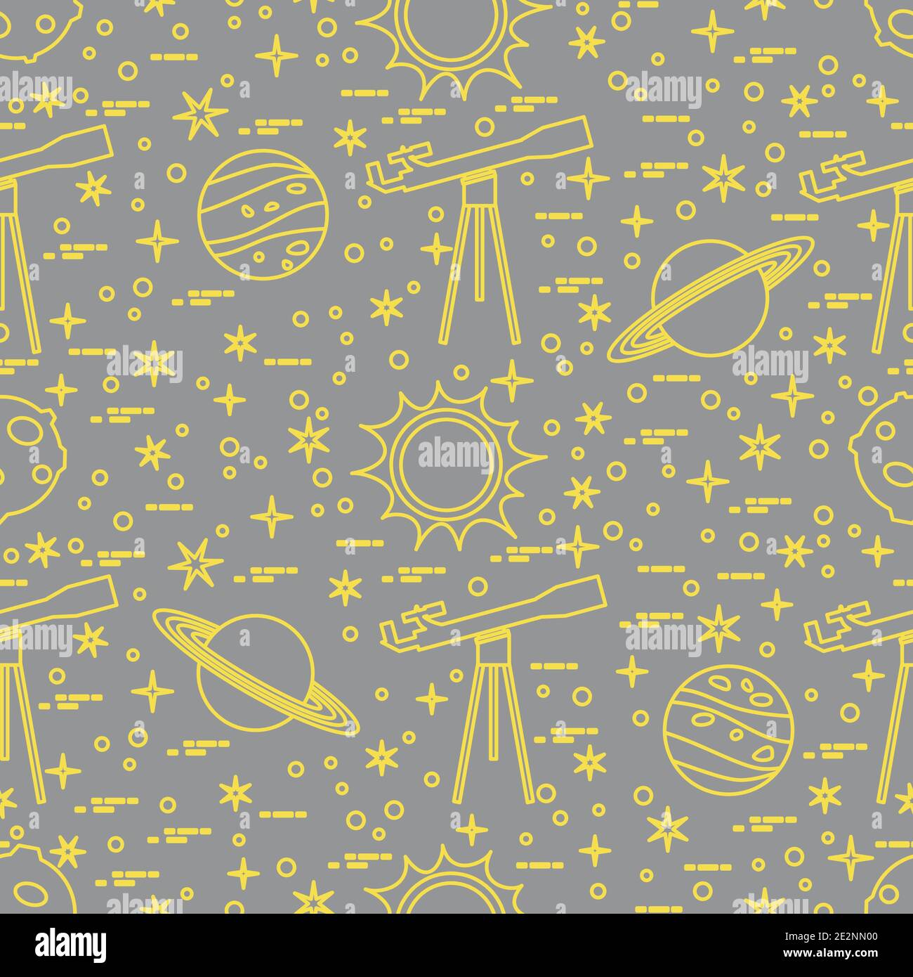 Seamless pattern with telescope, sun, planets, stars. Space exploration ...
