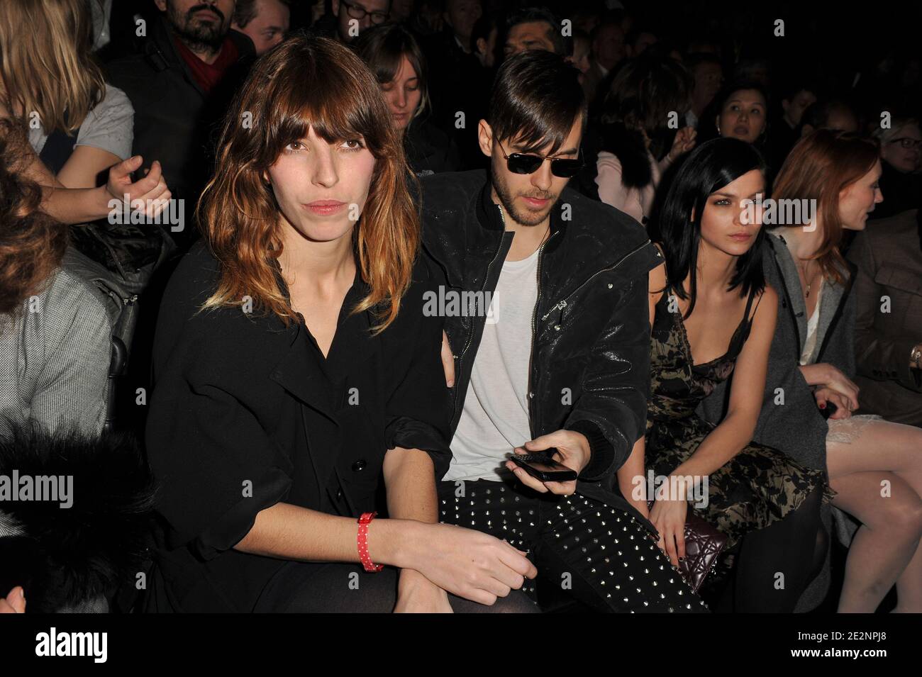 (L-R) Lou Doillon, Jared Leto and Leigh Lezard front row for the Dior Fall-Winter 2010/2011 Ready-to-Wear fashion show held at the Tuileries in Paris, France on March 5, 2010. Photo by Briquet-Nebinger-Guibbaud-Orban/ABACAPRESS.COM Stock Photo