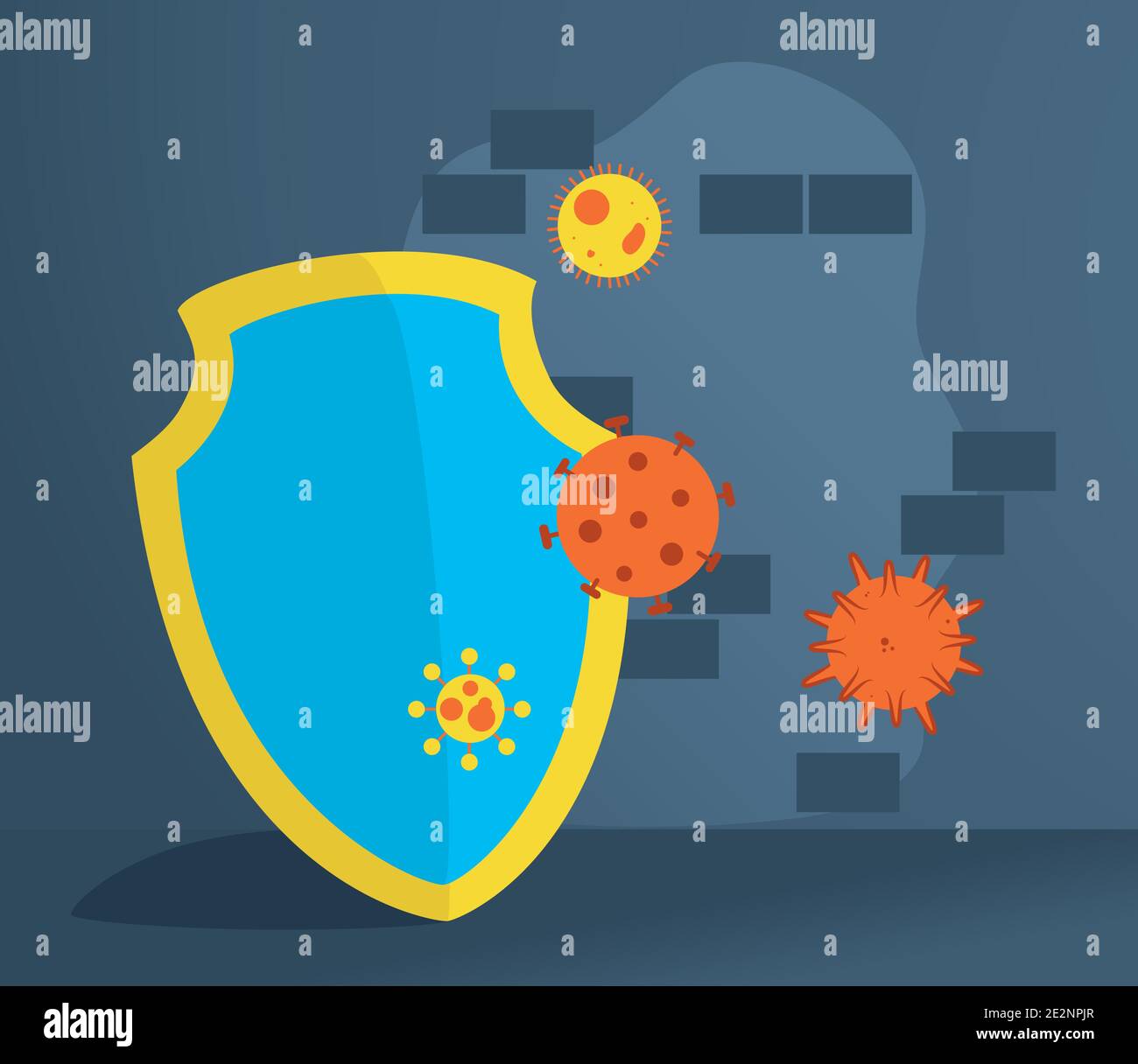 shield with virus around over dark blue background, colorful design ...