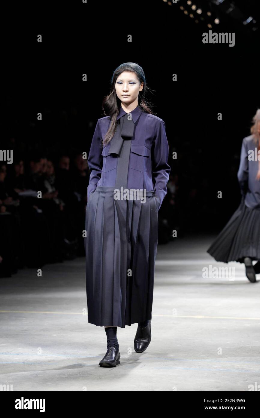 A model displays a creation by Japanese designer Yohji Yamamoto for his  Fall-Winter 2010/2011 ready-to-wear collection show held at the Lycee Carnot  in Paris, France on March 5, 2010. Photo by Alain