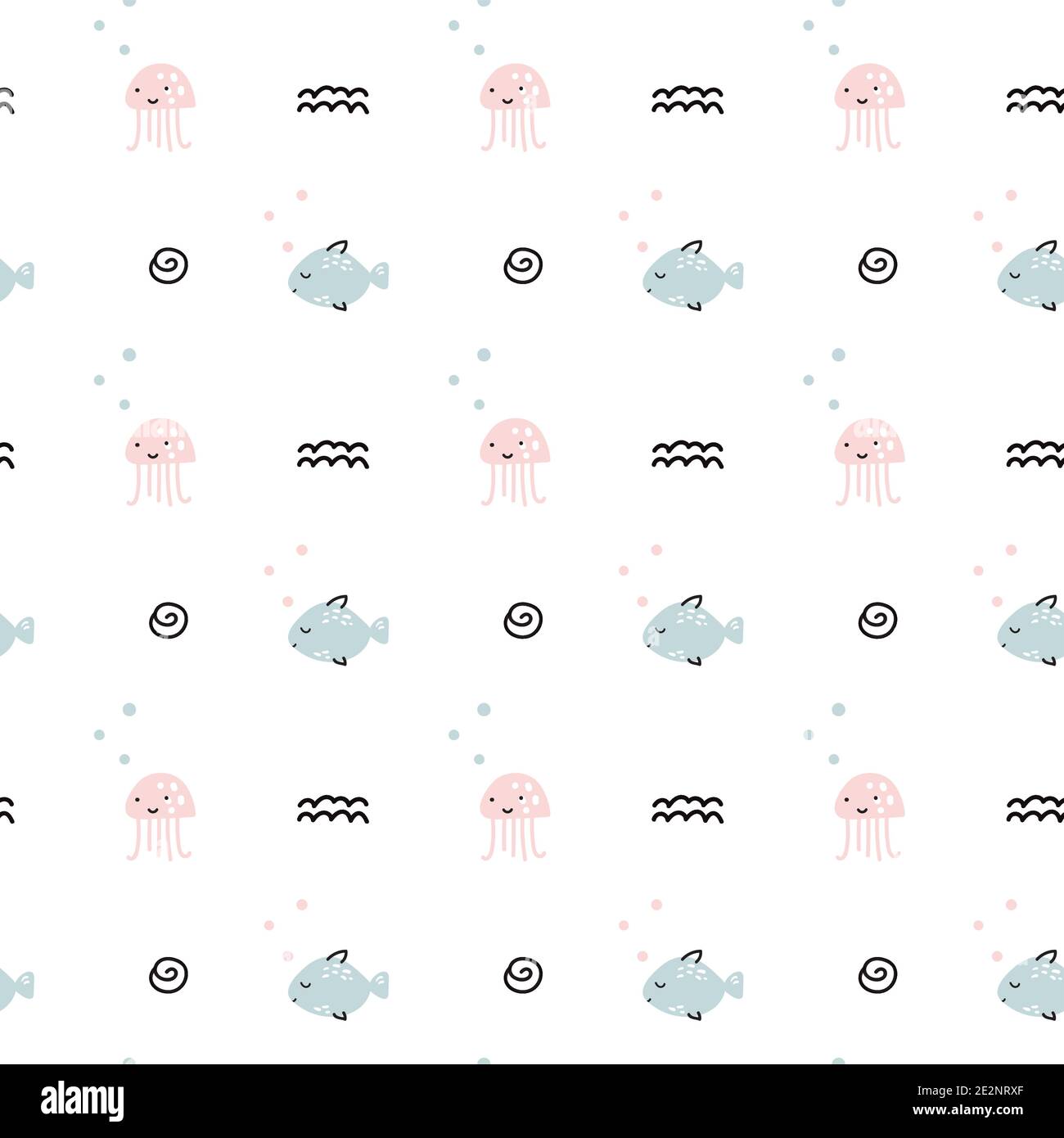 Marine Seamless pattern with cute undersea inhabitants octopuses and ...