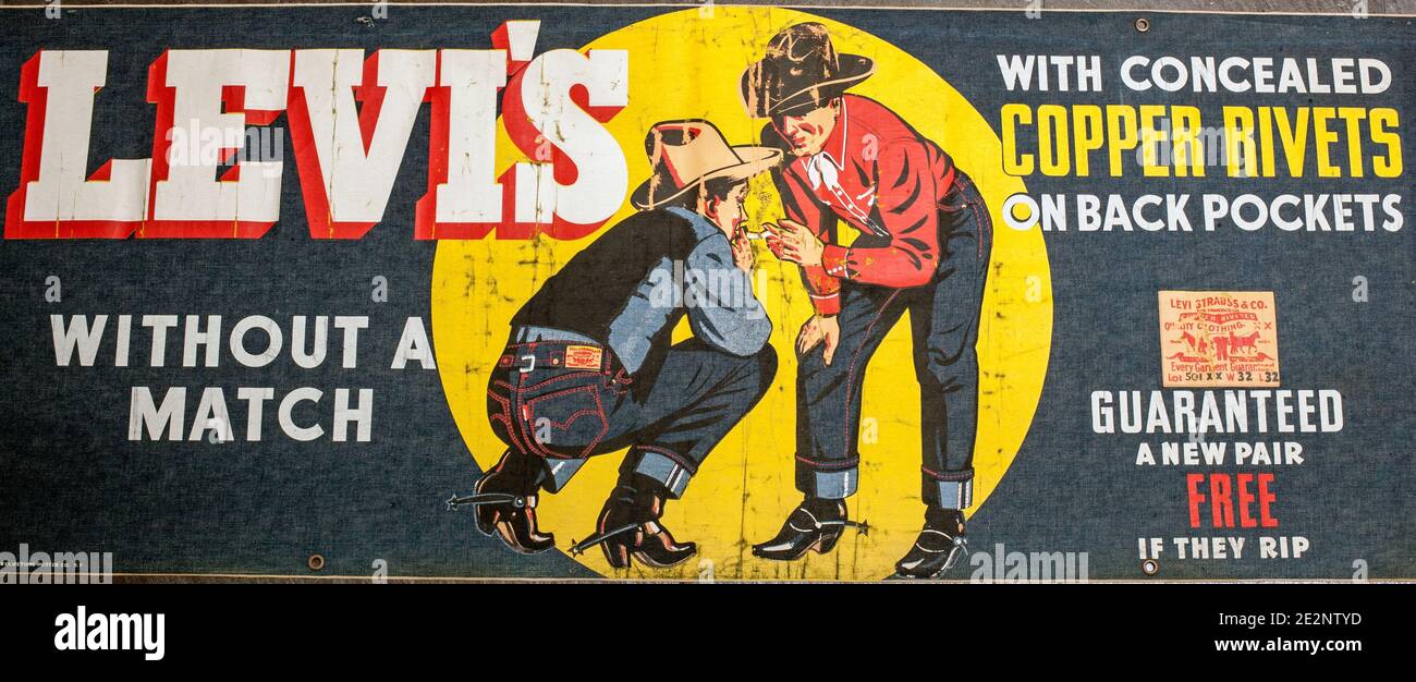 GREAT BRITAIN / England /London / Denim Style/ vintage Levi’s banner dating from 1950 Stock Photo