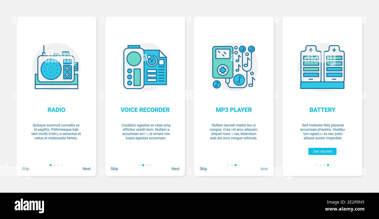 Electronic devices to play or record music audio sound vector illustration.  UX, UI onboarding mobile app