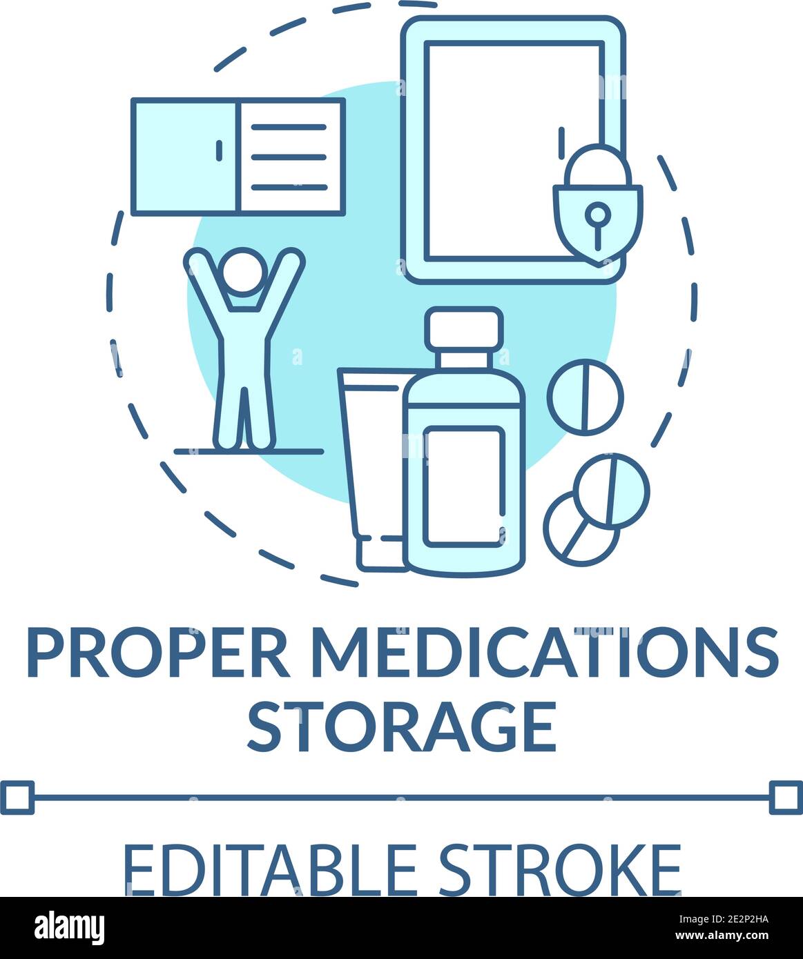 Proper medication storage turquoise concept icon Stock Vector Image
