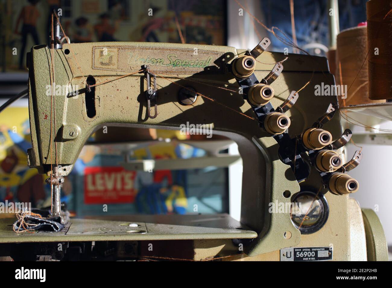 denim with vintage sewing machine Stock Photo Alamy