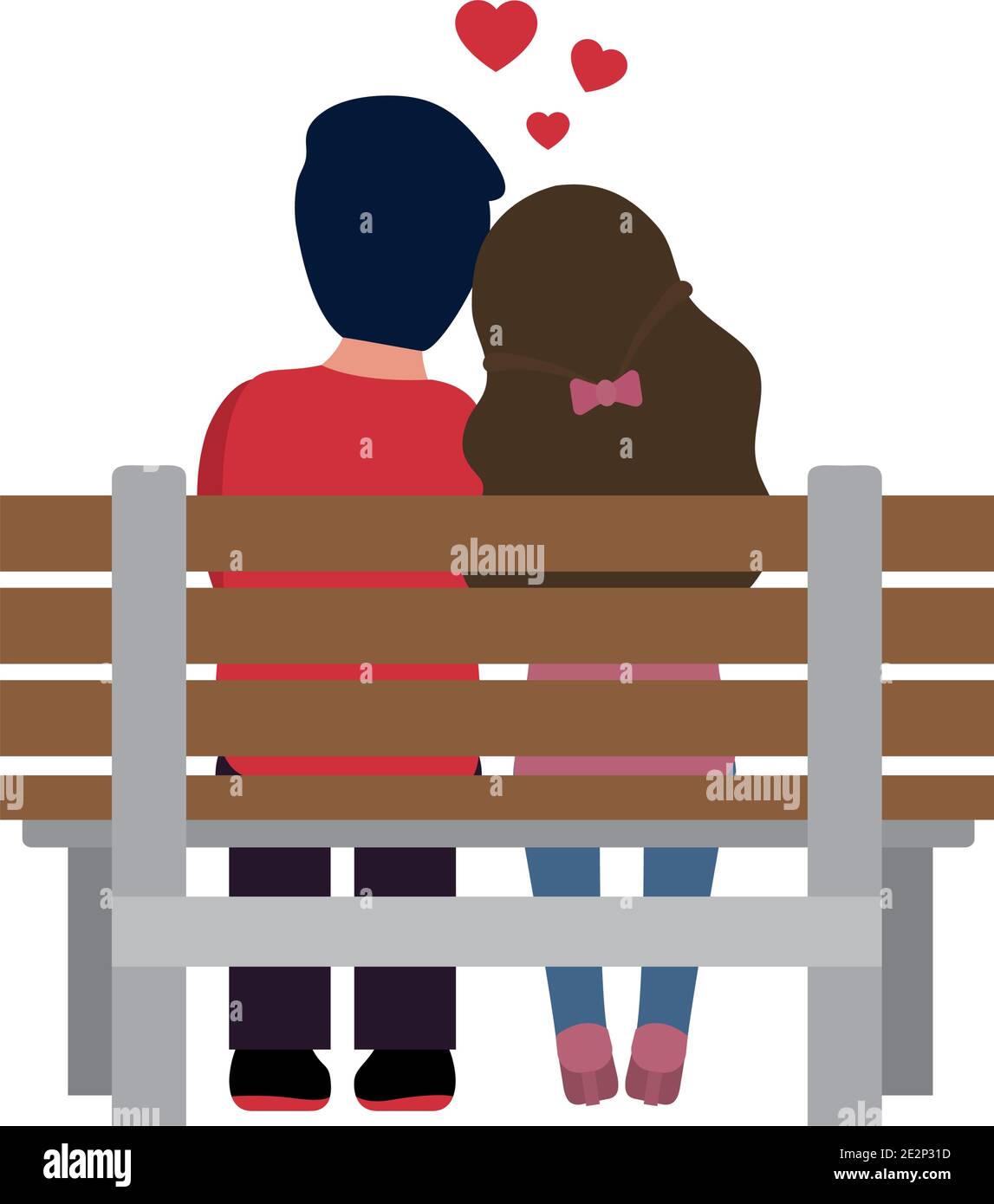 Valentines day concept, couple in love sitting on a bench over white ...