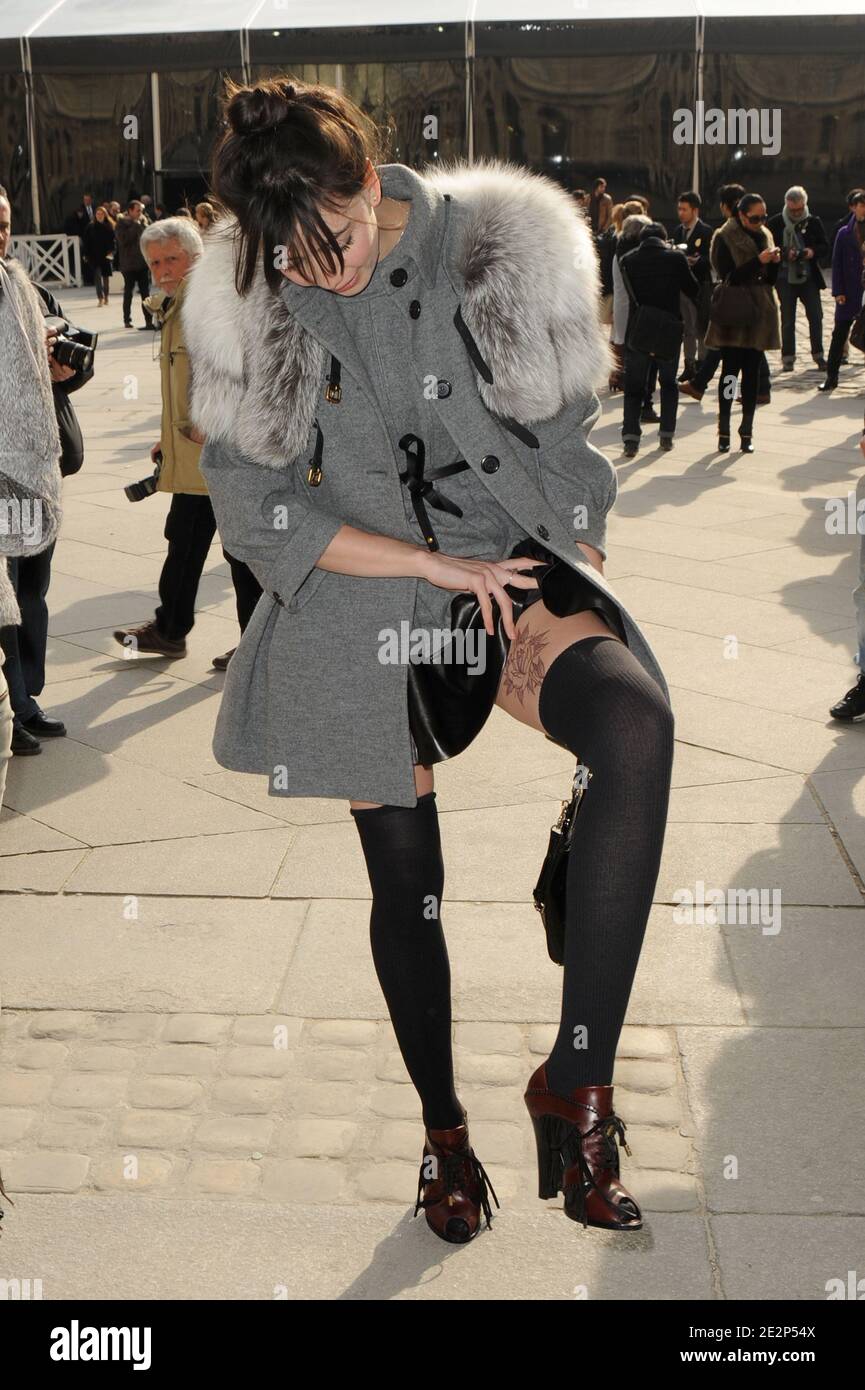 Daisy Lowe arriving for the Louis Vuitton Fall-Winter 2010/2011 ready-to-wear collection show held at the Cour Carree du Louvre in Paris, France, on March 10, 2010, as part of the Paris Fashion Week. Photo by Nicolas Briquet/ABACAPRESS.COM Stock Photo