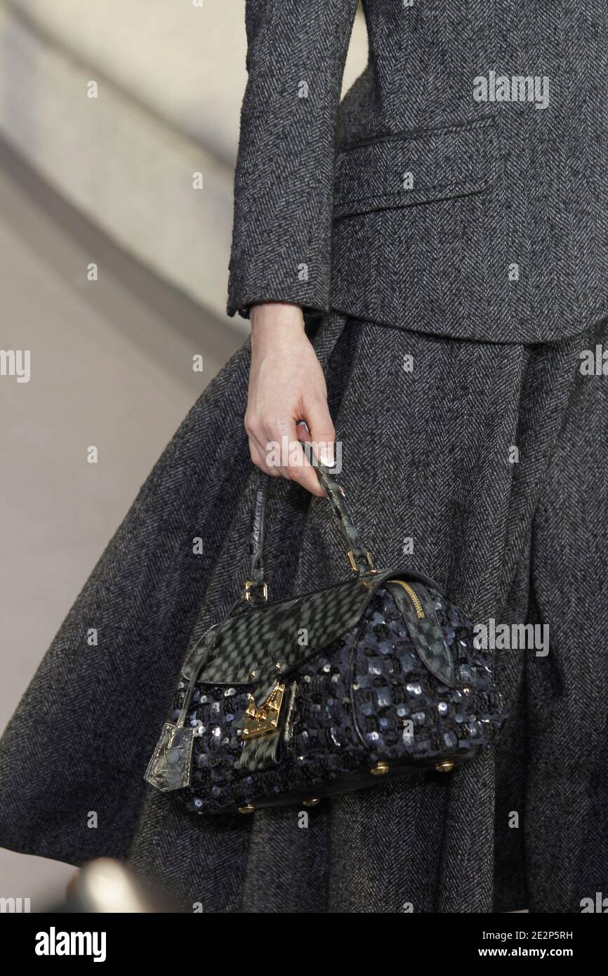 A model holds a handbag designed by Marc Jacobs for Louis Vuitton Fall-Winter  2010/2011 Ready-to-Wear collection show held at the Cour Carre du Louvre in  Paris, France on March 10, 2010. Photo