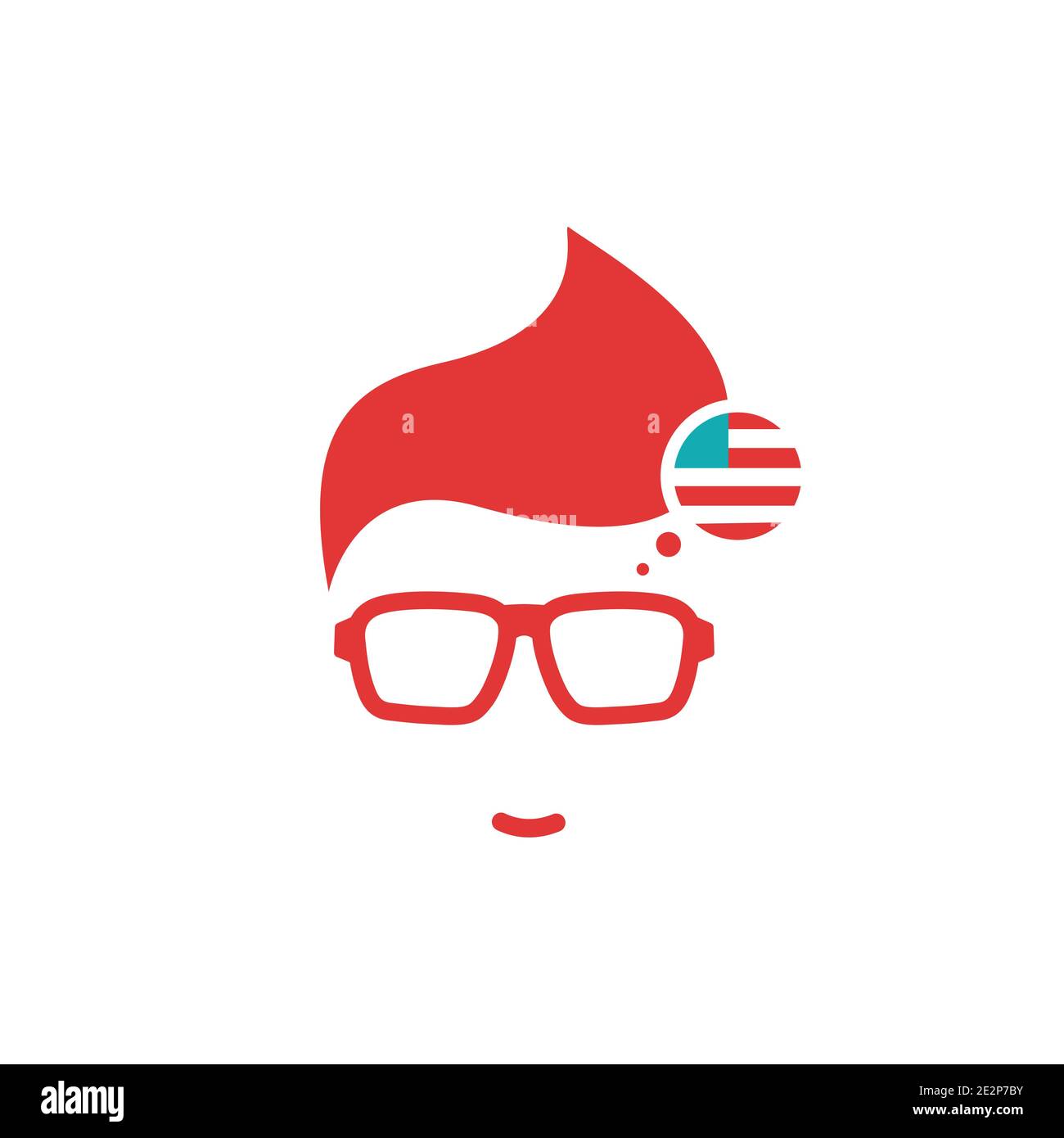 Silhouette of man's head in hipster glasses and american flag in circle