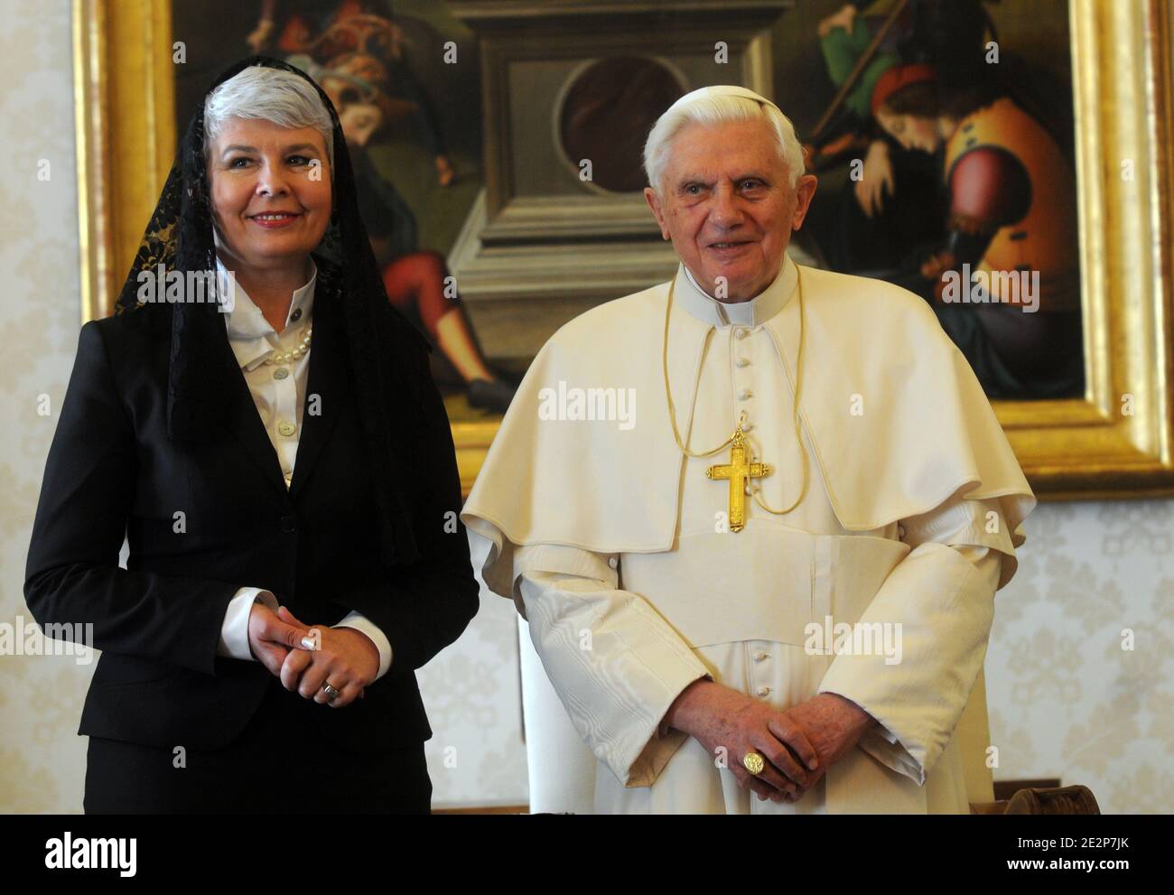 Pope Benedict XVI meets Croatia's Prime Minister Jadranka Kosor in his private apartment at the Vatican, Rome, Italy, on March 13, 2010. Photo by Eric Vandeville/ABACAPRESS.COM Stock Photo