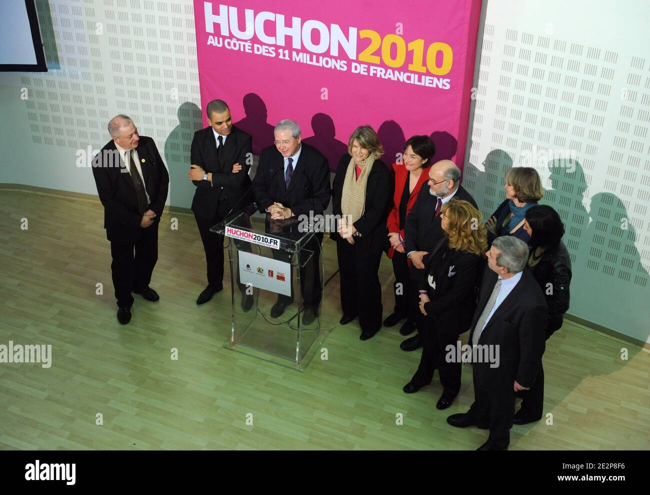 Jean-Paul Huchon, outgoing president of the Regional Council of Ile de France, and candidate to his own succession delivers a speech in presence of his heads of list after the results of the first round of the regional elections in Paris, France on March 14, 2010. Photo by Mousse/ABACAPRESS.COM Stock Photo