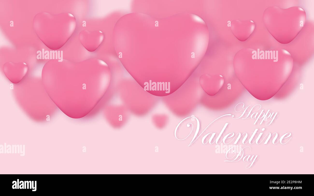 Pink Valentine's Day background, 3d hearts on bright backdrop. Vector ...