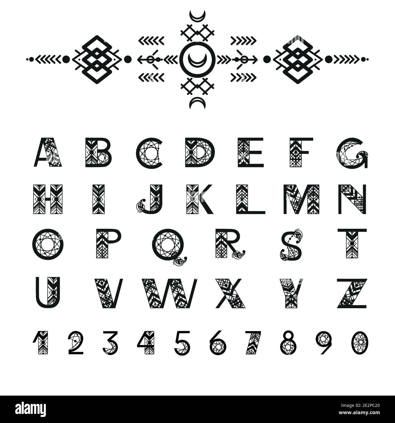 Tribal style alphabet. Ethnic ornamental font. Vector illustration