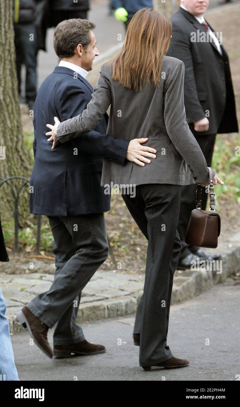 French President Nicolas Sarkozy and his wife Carla Bruni Sarkozy are seen  leaving the restaurant Boathouse Cafe in Central Park in New York City, NY  on March 28, 2010. Photo by Guerin-Taamallah/ABACAPRESS.COM