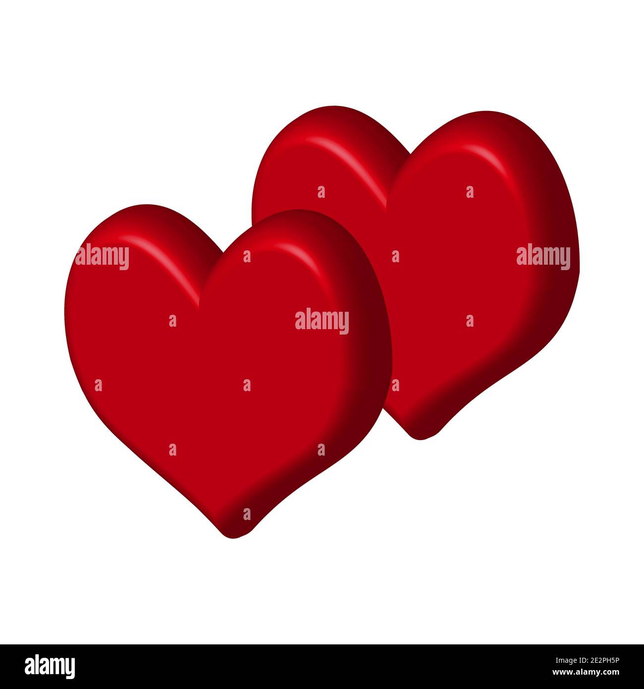 Two 3d red hearts isolated on white background close-up. A symbol of ...