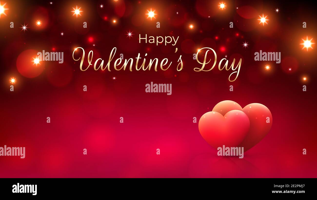 Red bokeh background for valentines day greeting card with pink hearts ...