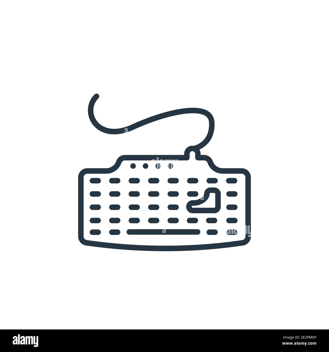 Keyboard with cable outline vector icon. Thin line black keyboard with cable icon, flat vector simple element illustration from editable computer conc Stock Vector