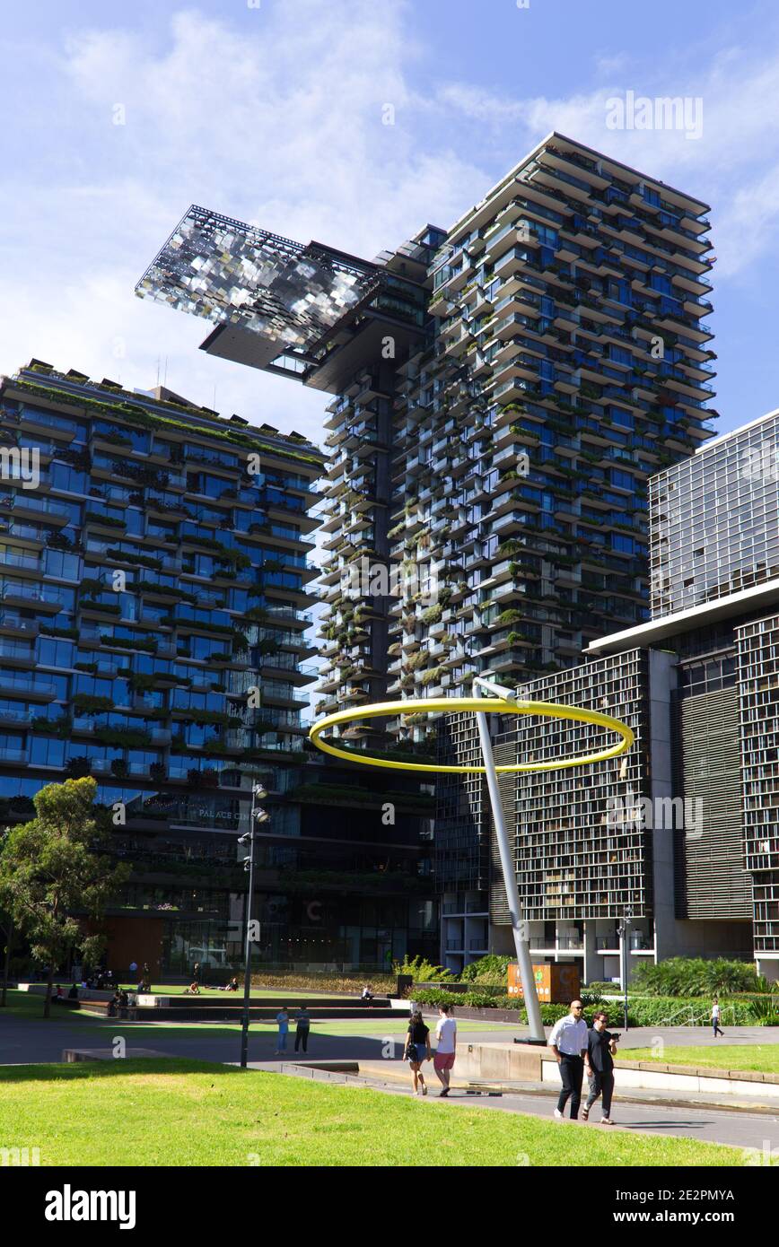 One Central Park is an award-winning mixed-use building featuring vertical hanging gardens located in Ultimo Sydney New South Wales Australia Stock Photo