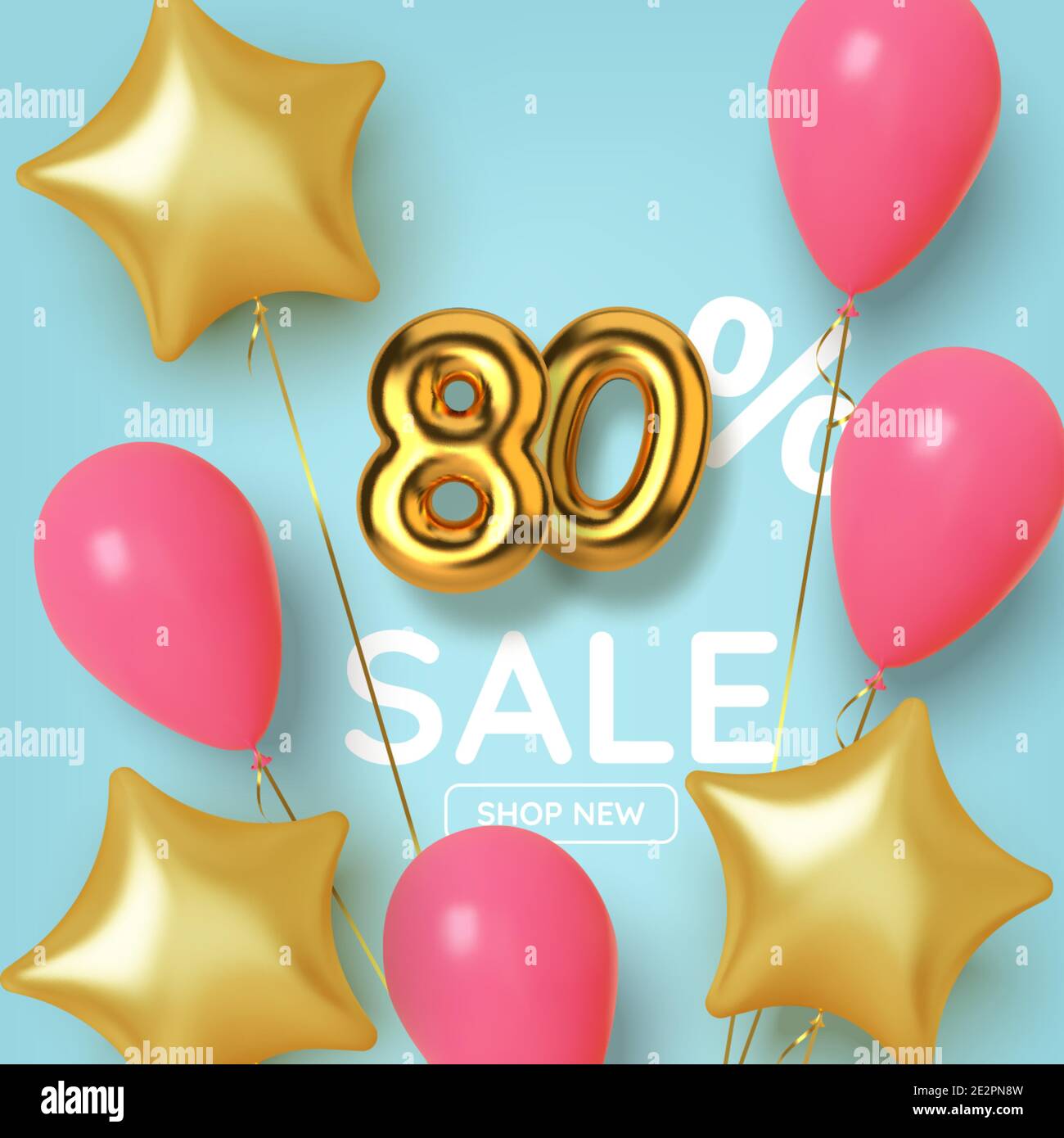 80 off discount promotion sale made of realistic 3d gold number with balloons and stars. Number in the form of golden balloons. Vector Stock Vector