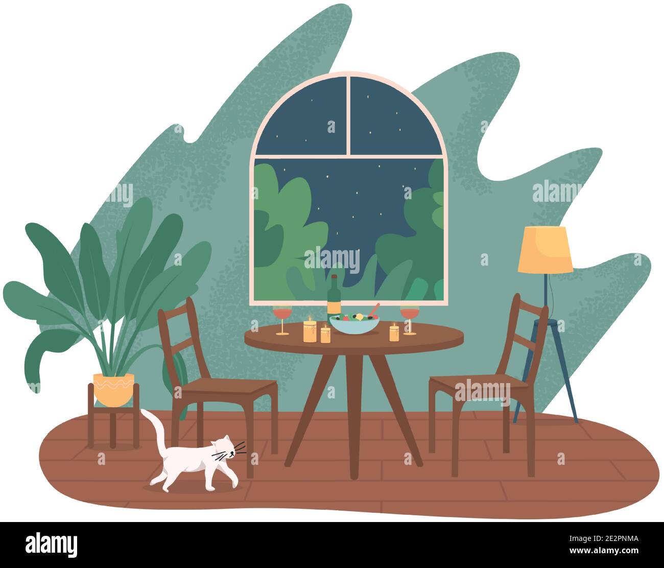 Date night at home 2D vector web banner, poster Stock Vector