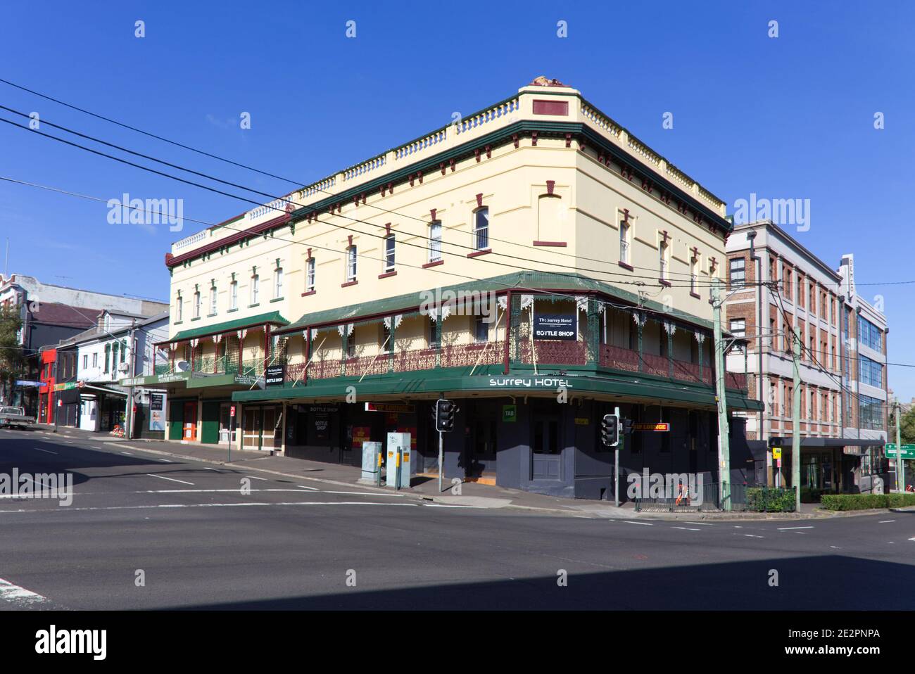 Historic Surrey Club Hotel building (1886) Designed in the Victorian Italianate style on Cleveland Street Redfern Sydney Australia Stock Photo