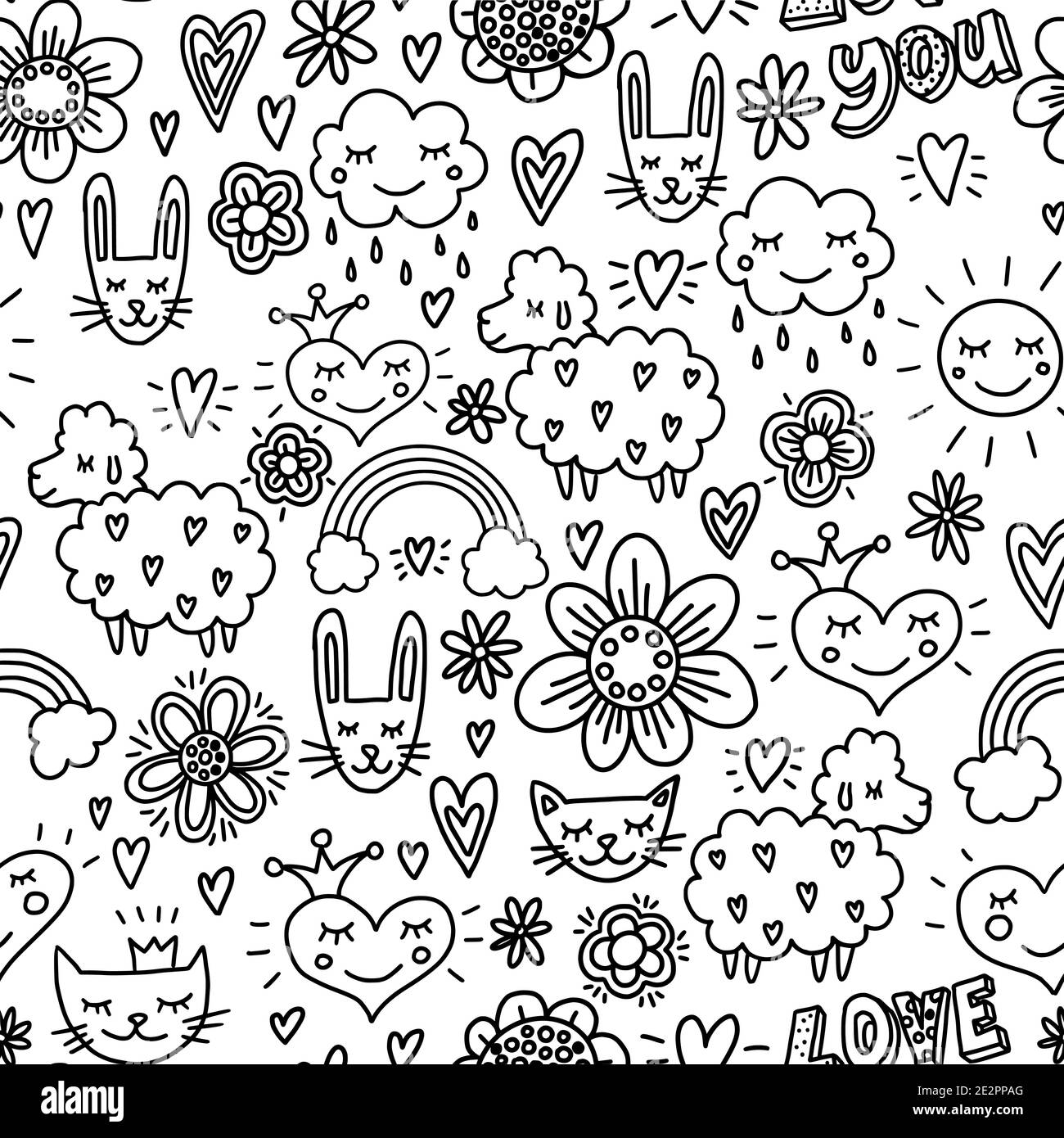 Vector Valentines Day pattern seamless black and white Stock Vector ...