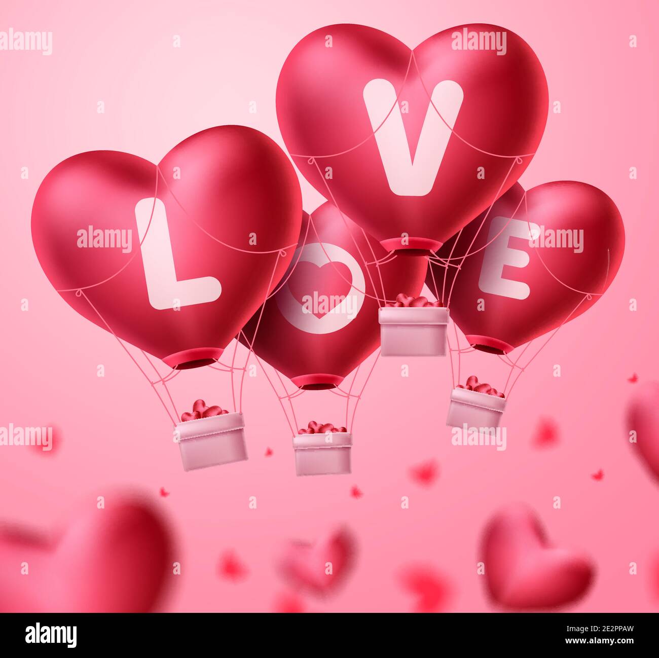 Love heart balloons for valentine's day concept design. Bunch of red ...