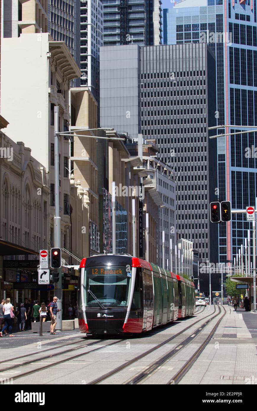 Sydney electric light rail system operating on George Street Australia Stock Photo