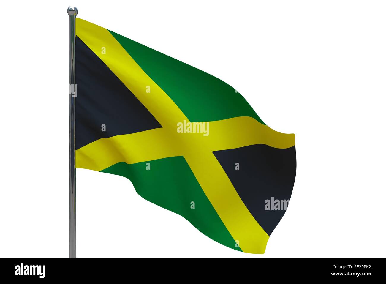 Jamaica flag on pole. Metal flagpole. National flag of Jamaica 3D
