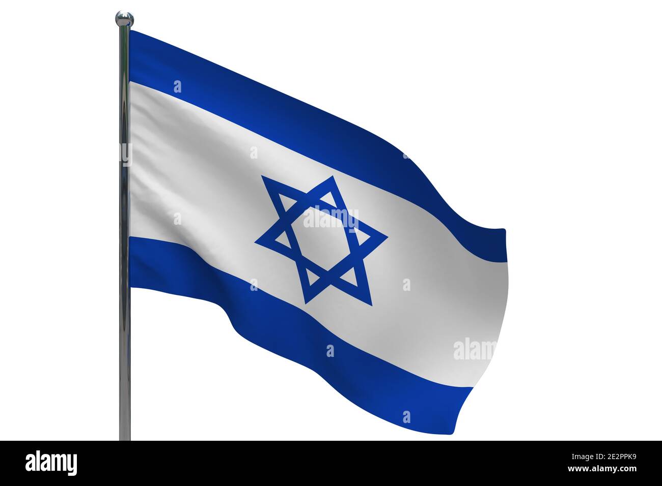 Israel flag on pole. Metal flagpole. National flag of Israel 3D