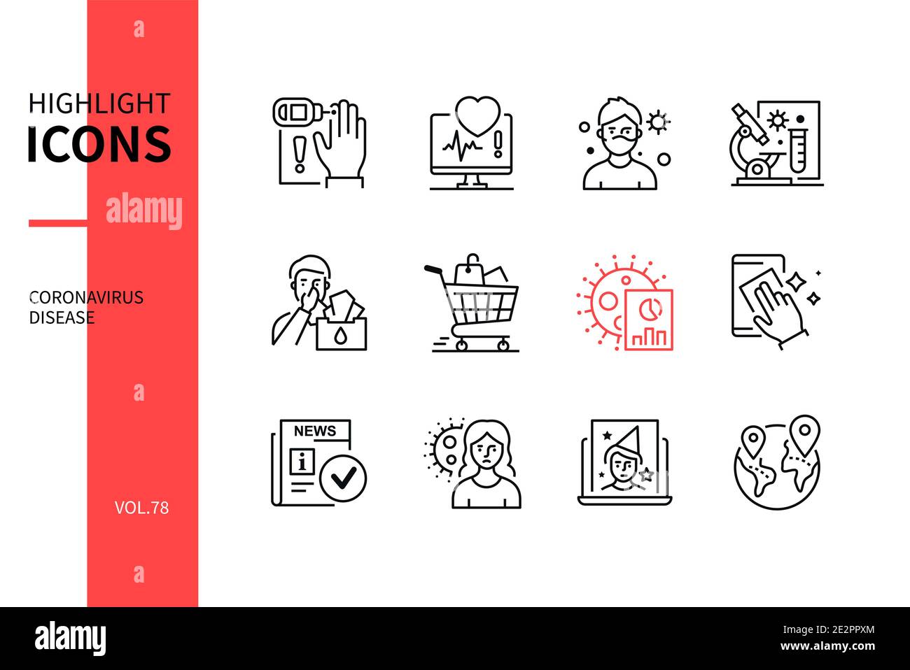 Coronavirus disease - line design style icons set. People with diabetes ...