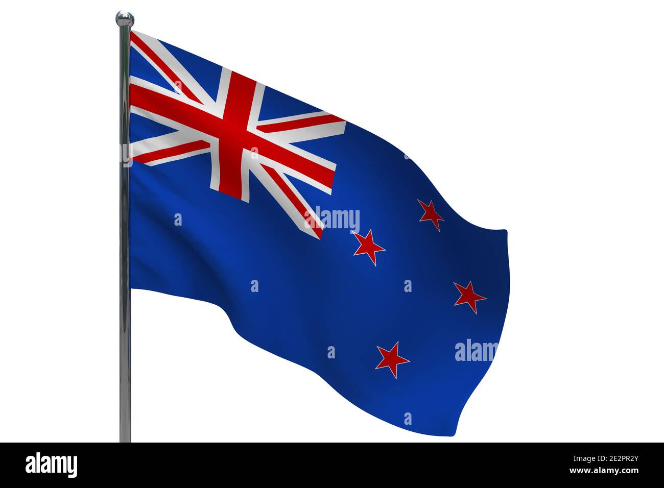 New Zealand flag on pole. Metal flagpole. National flag of New Zealand ...