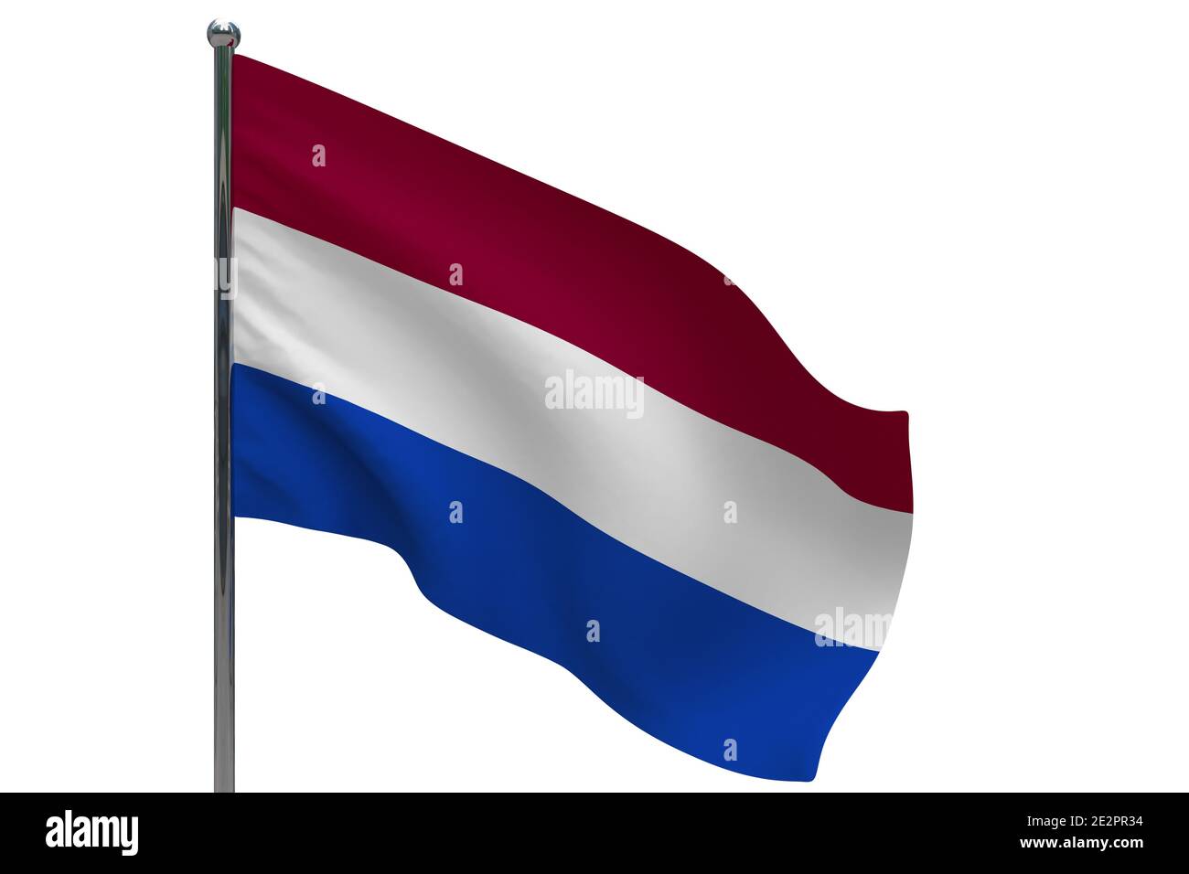 Netherlands Flag On Pole Metal Flagpole National Flag Of Netherlands 3d Illustration Isolated