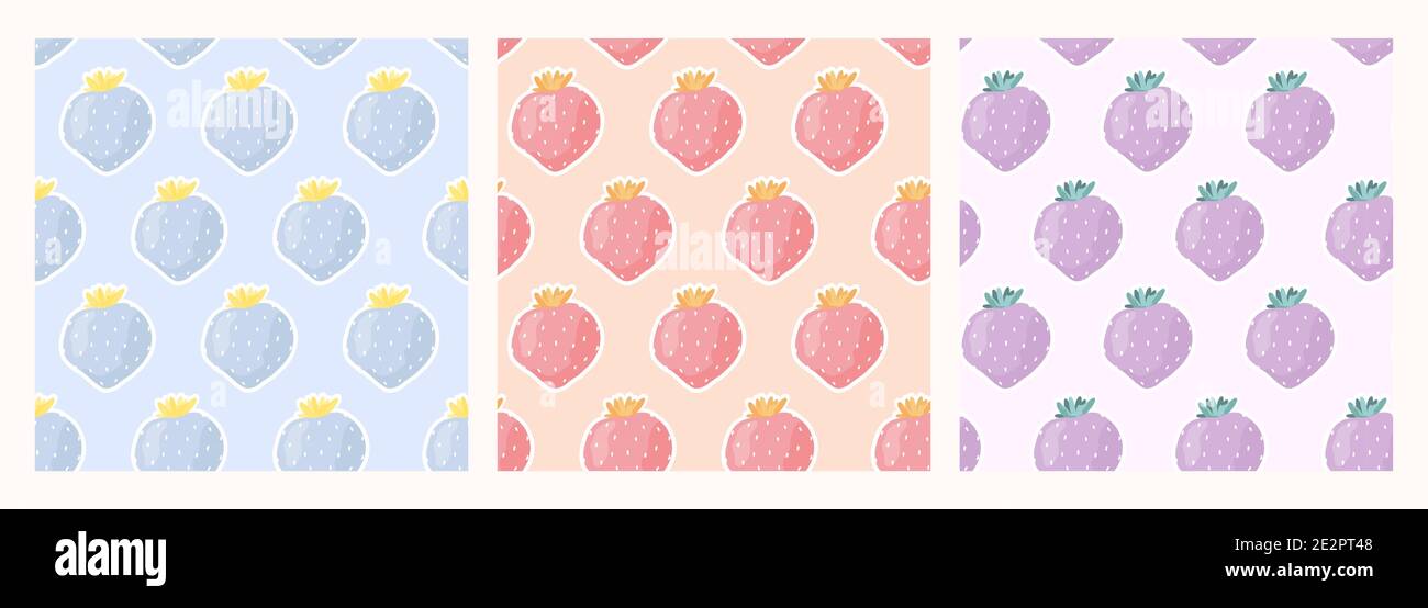 Set seamless different strawberry pattern. Stock Vector
