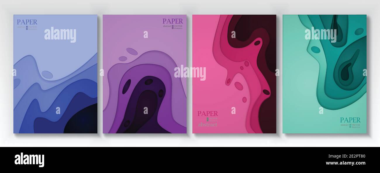 Vertical banners set with 3D abstract background and paper cut shapes ...