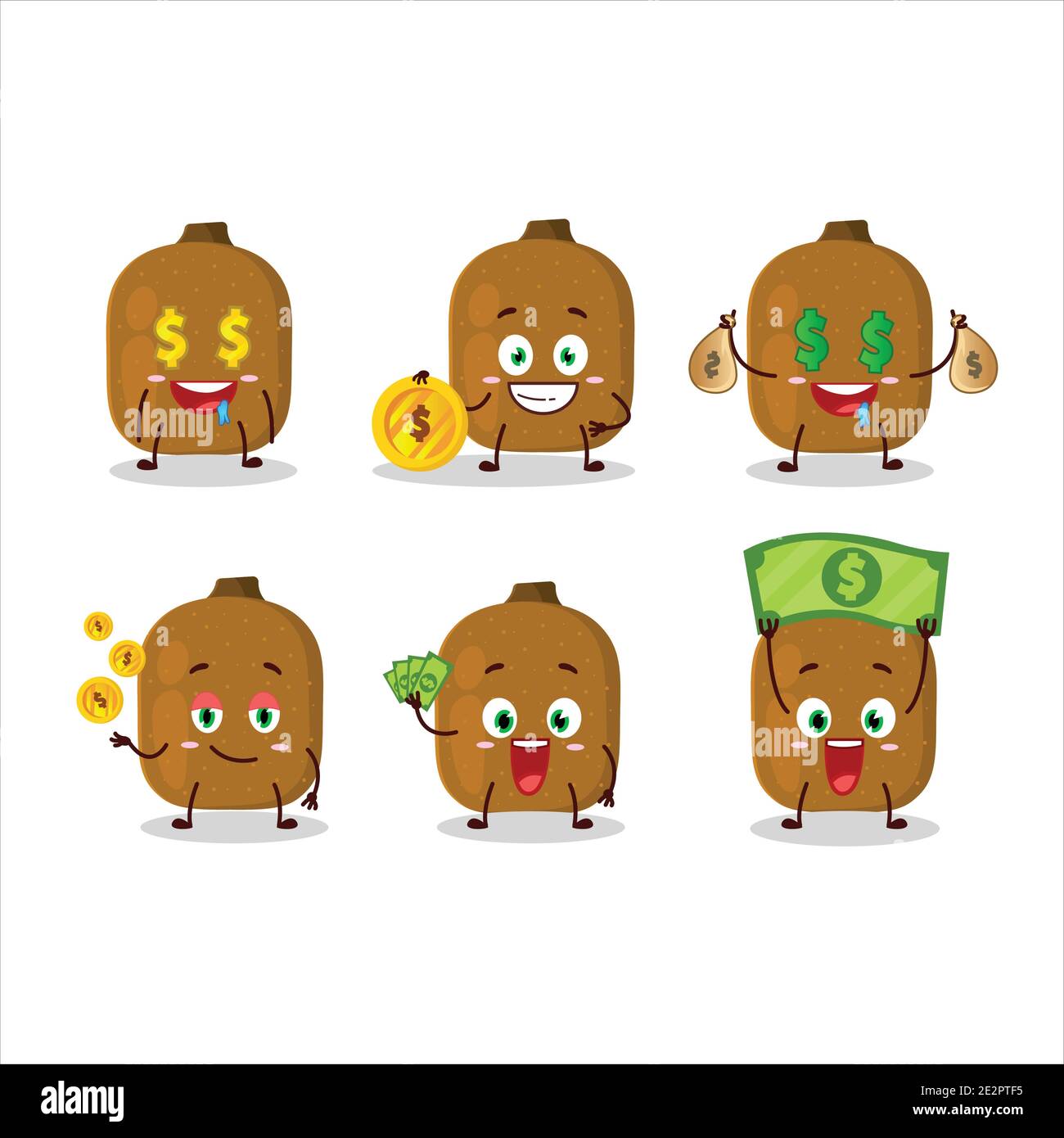 Kiwi cartoon character with cute emoticon bring money. Vector ...