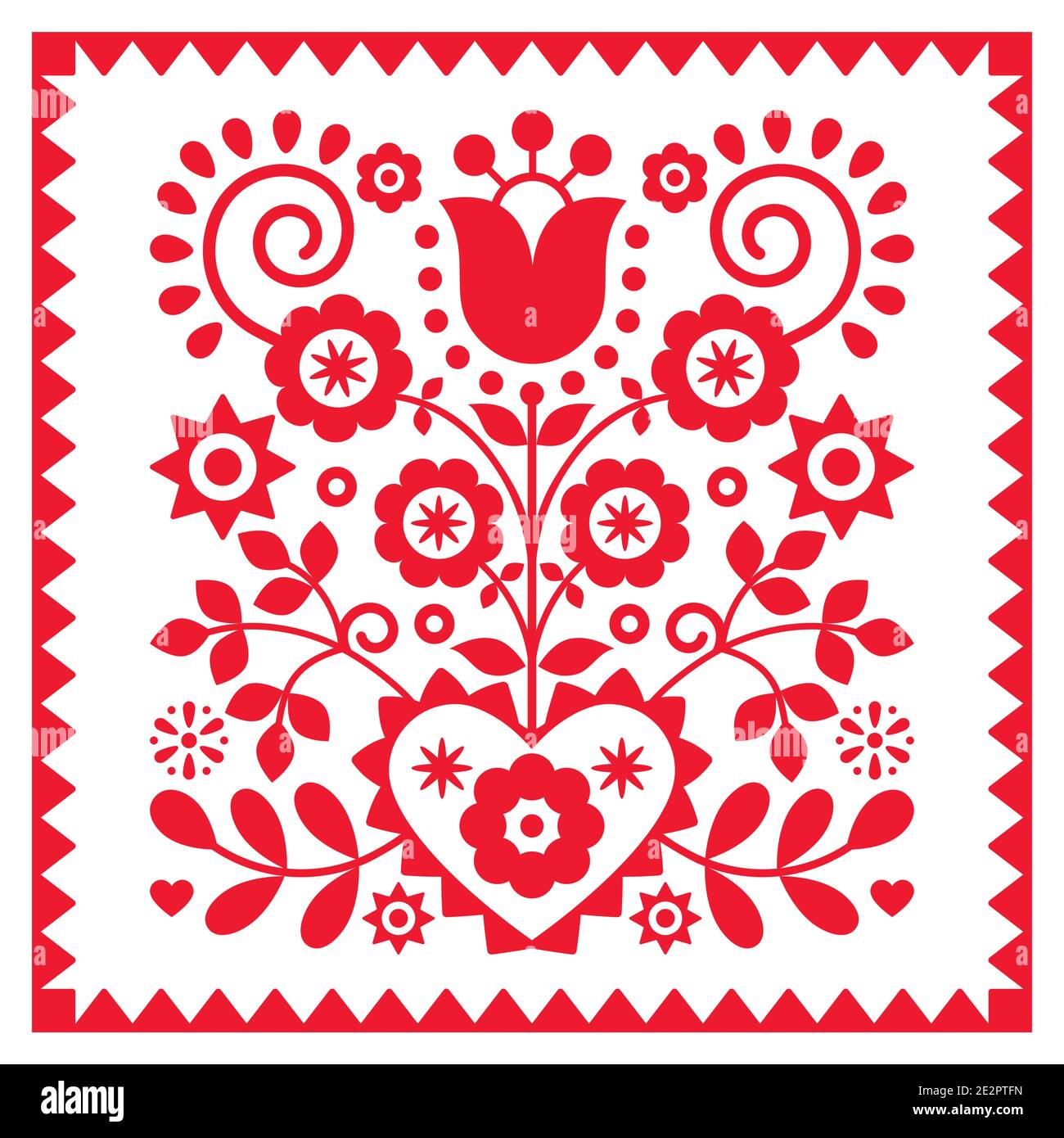 Floral retro folk art vector design in square frame from Nowy Sacz in Poland inspired by traditional highlanders embroidery Lachy Sadeckie Stock Vector