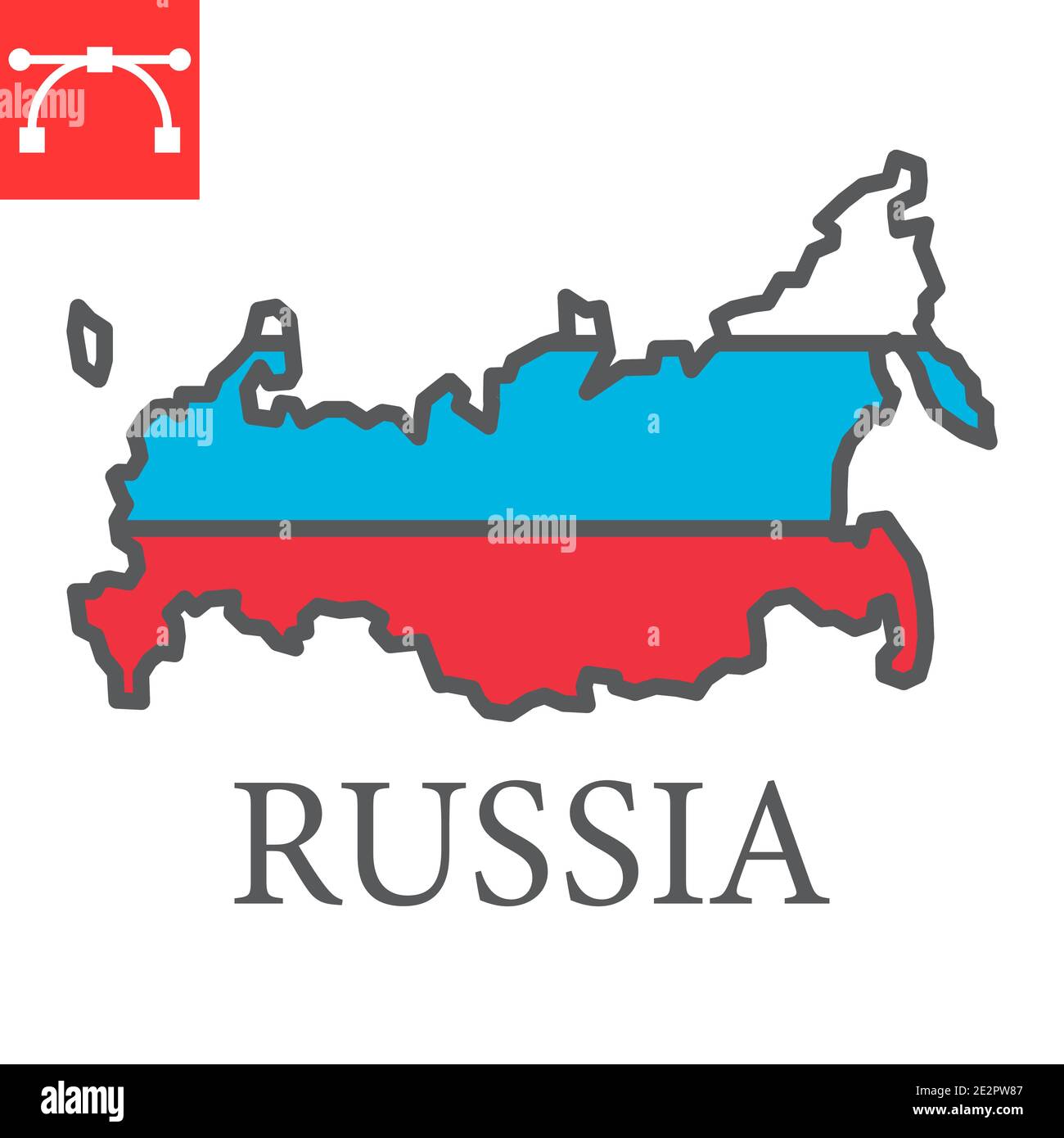 Russia flag map. Country outline with national flag Stock Photo - Alamy