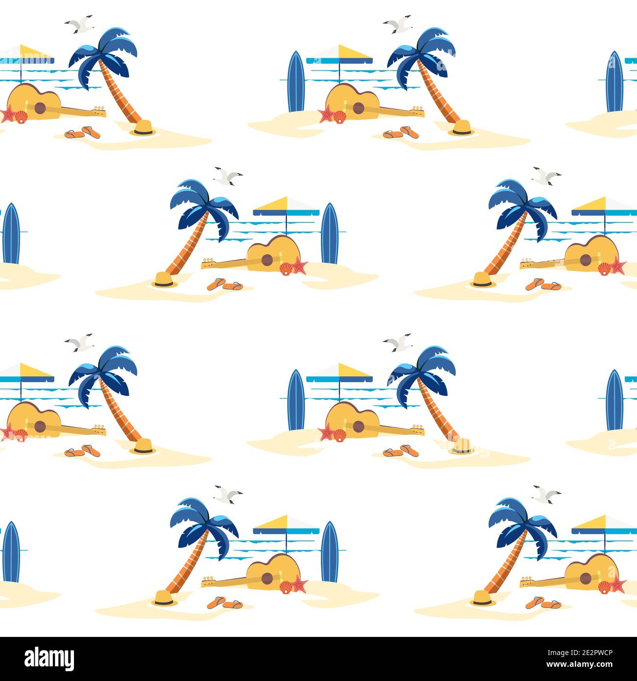 Beautiful Beach Lanscape seamless vector pattern Stock Vector