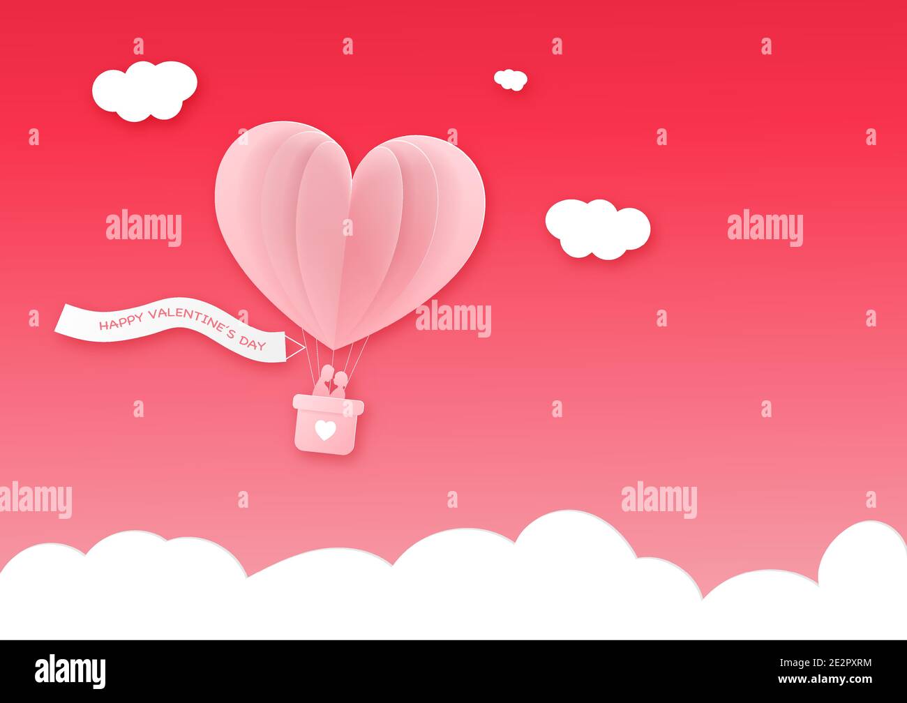 Happy valentine day. Heart air balloon with couple lover silhouette ...