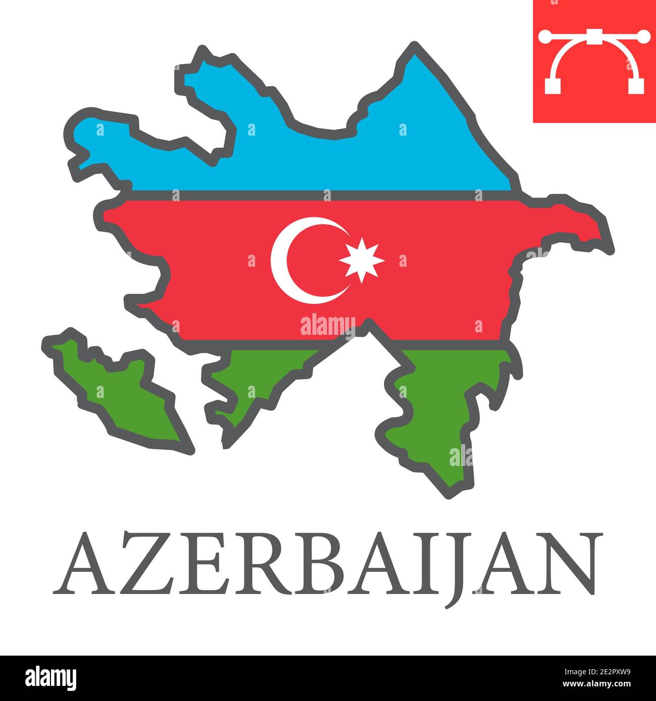Map of Azerbaijan color line icon, country and geography, azerbaijan map flag sign vector graphics, editable stroke filled outline icon, eps 10. Stock Vector